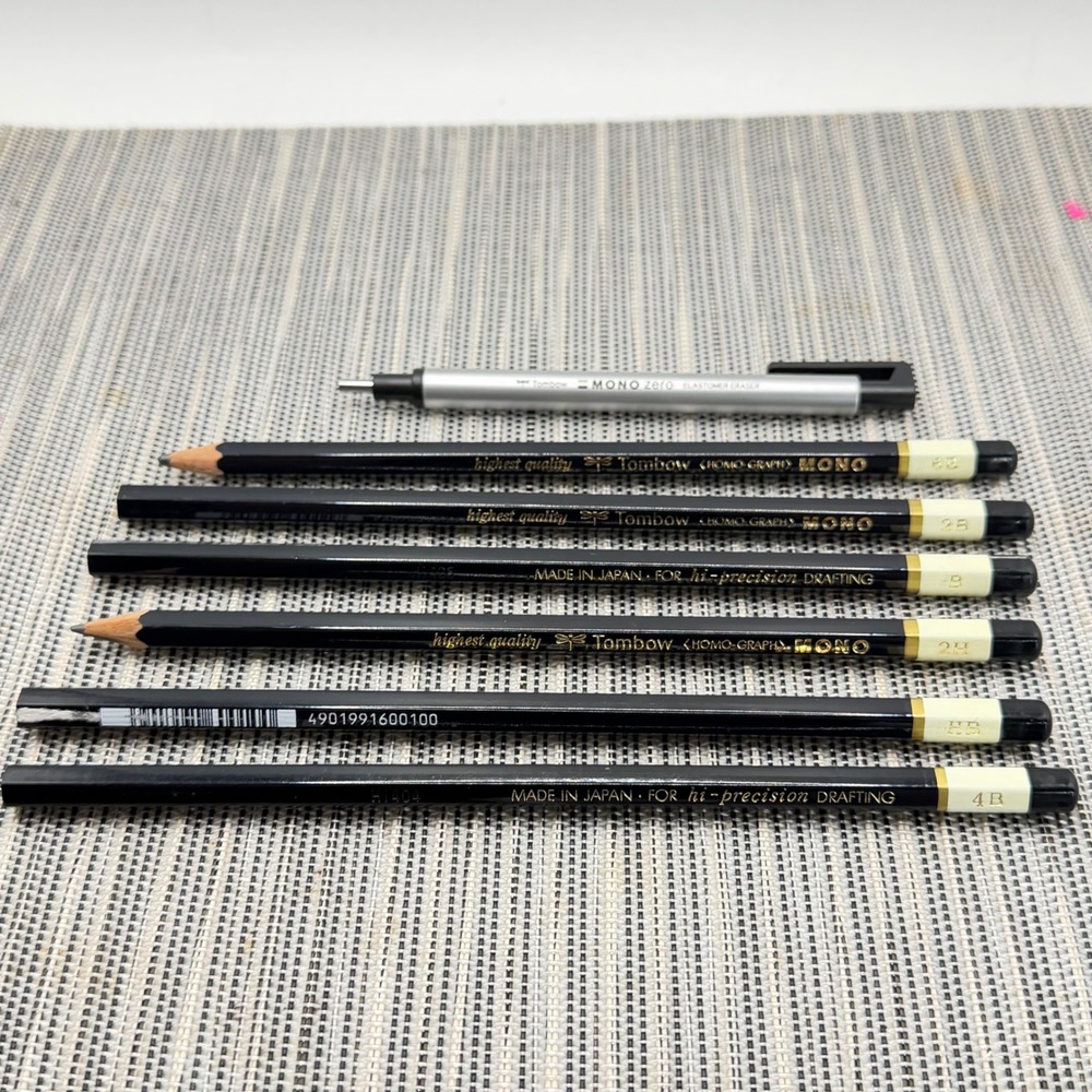 Tombow Mono Homo-graph Drafting Pencil Set 6pc & Mono Zero‎ Eraser Made in Japan